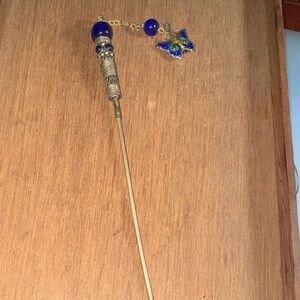 Exquisite Vintage East Asian Lapis Lazuli & Enamel Butterfly Hairpin Timeless